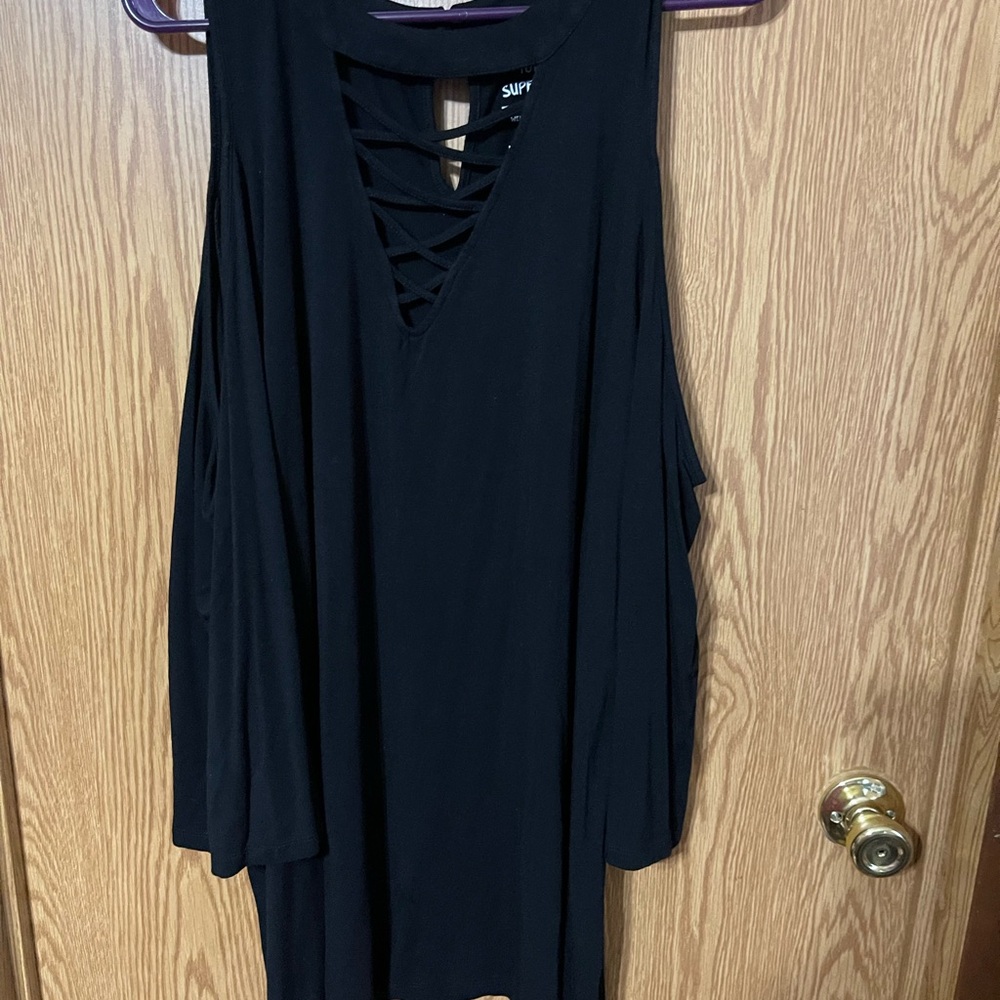 Black Cold Shoulder top with Crisscross Detail